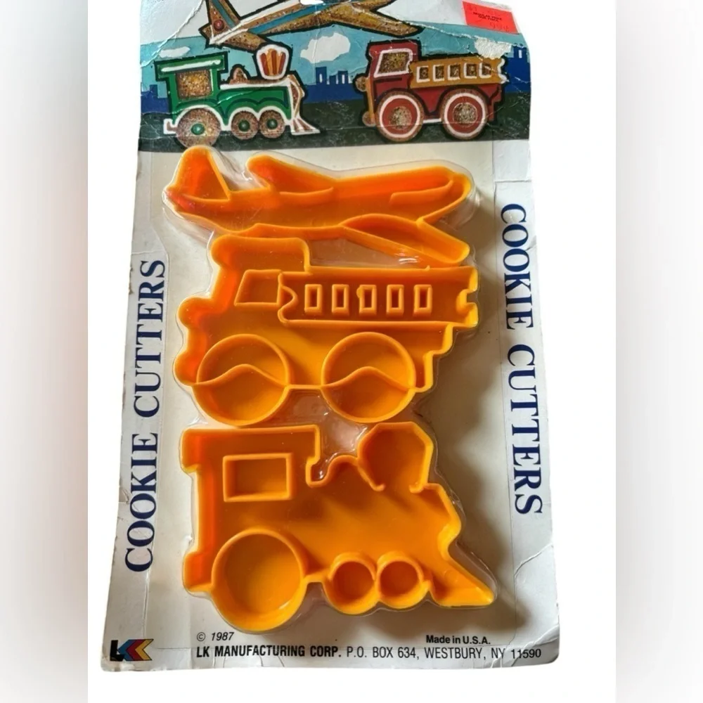 VTG Children’s Cookie Cutters Train Fire Engine Plane Bright Orange Plastic 1987
